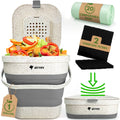 AIRNEX Collapsible Kitchen Compost Bin with Lid - 4 Liter / 1 Gal Countertop Compost Bin for Food Waste Made from Wheat Straw - Indoor Green Bin with 20 Compostable Bags & 2 Charcoal Filters