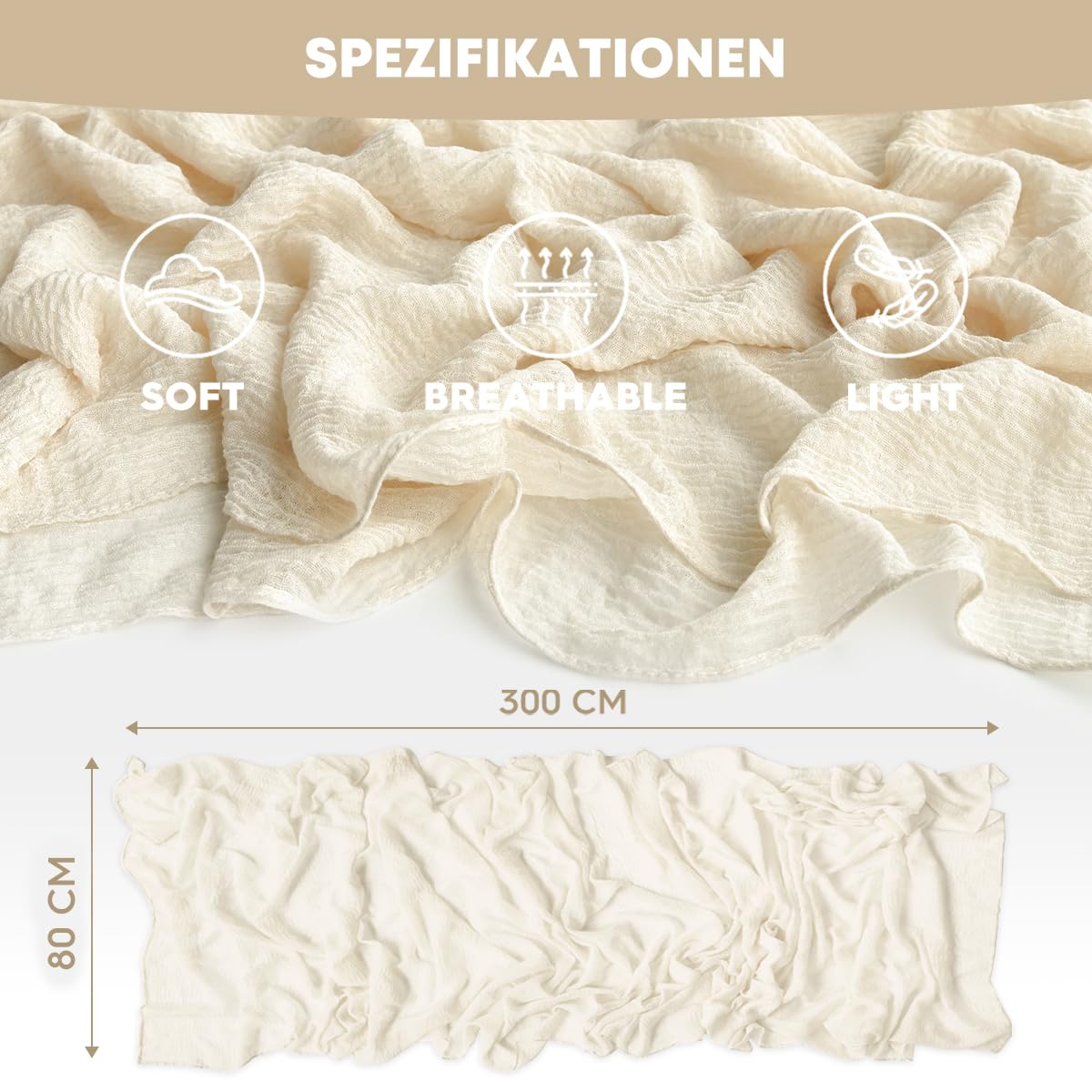 Artoid Mode Boho Beige Gauze 6 Pieces Wedding Table Runner, 300 cm Birthday Fabric Kitchen Dining Holiday Table Decor for Home Party Indoor