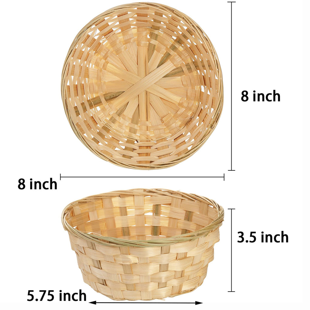 TOPZEA 10 Pack Round Gift Baskets, 8 Inch Natural Bamboo Woven Fruit Basket, Small Wicker Bread Roll Serving Basket, Food Storage Bin Handmade Baskets for Kitchen Restaurant Centerpiece Christmas