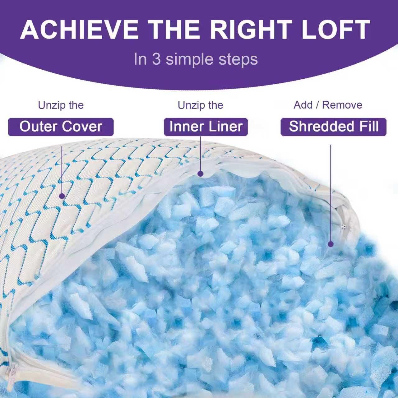 Memory Foam Pillows Queen Size Set of 2, Adjustable Cooling Pillow for Side Back Stomach Sleepers with Washable Removable Cover