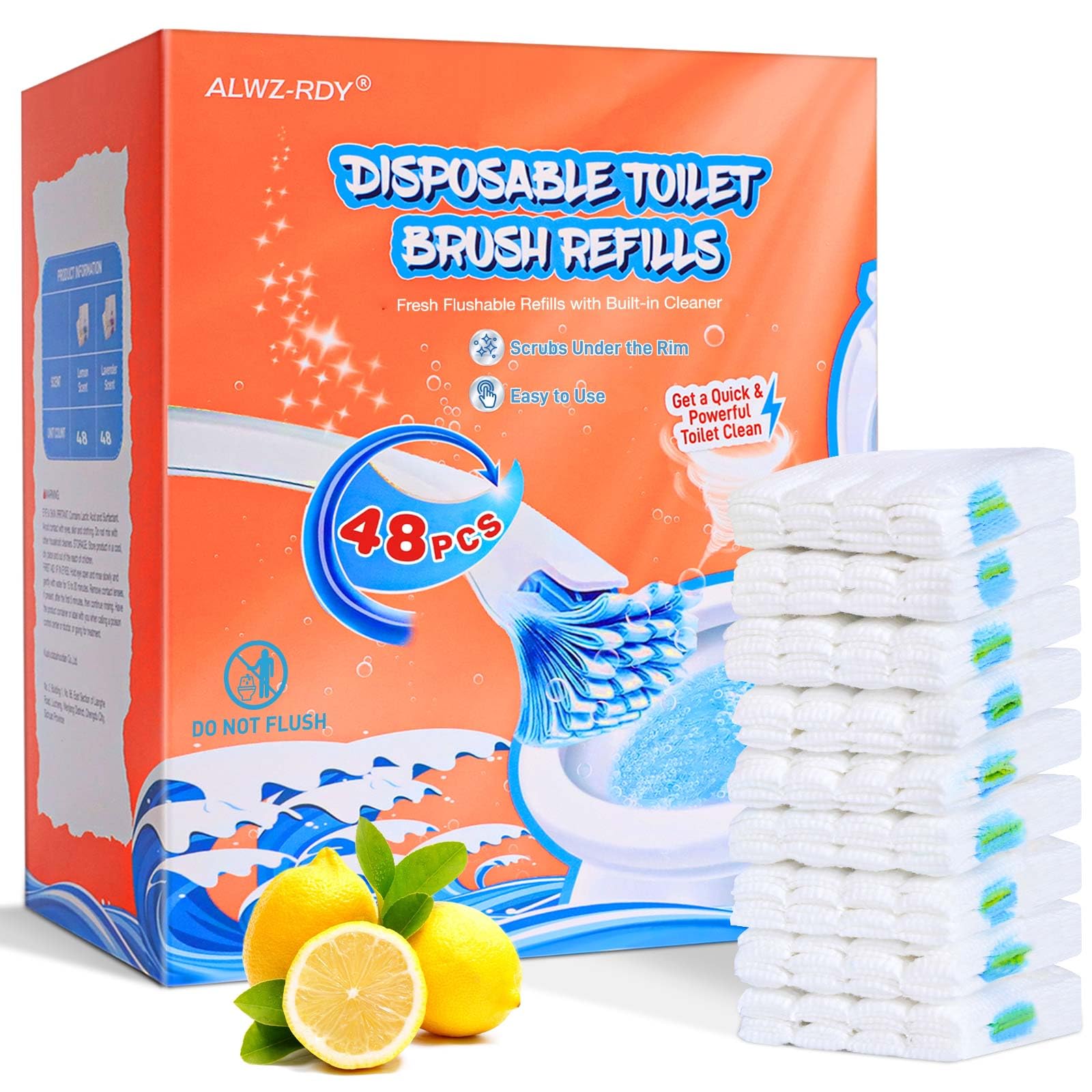 Flushable Toilet Refills with 48ct, Fresh Flushable Disposable Toilet Brush Refills for Toilet and Bathroom, Lemon Scent