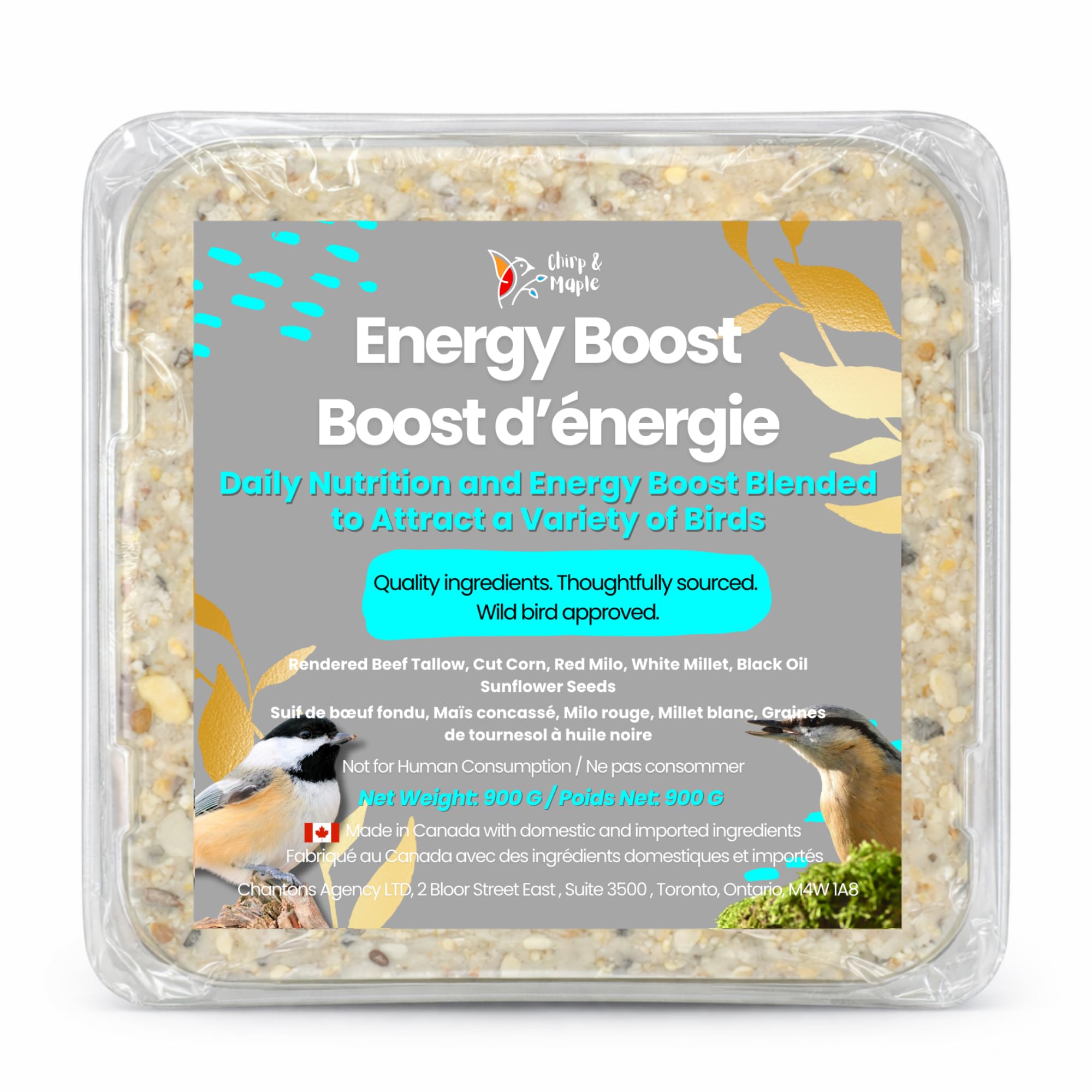 Chirp & Maple, Energy Boost, High-Energy Suet for Wild Birds, Wild Bird Food (3-Pack) 900G