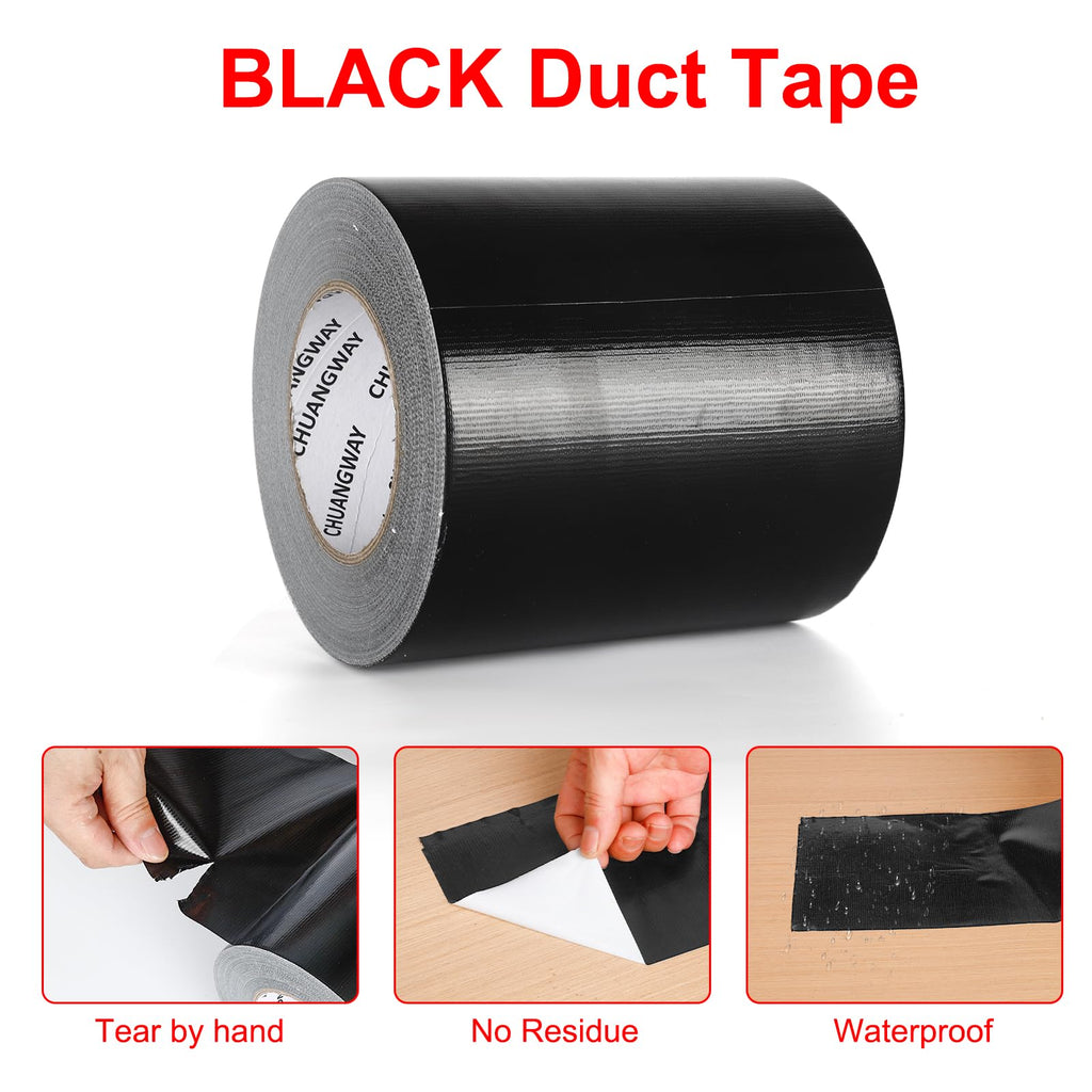 Heavy Duty Black Duct Tape 4Inch x 55Yds Wide, Black Heavy Duty Wide Duct Tape， Strong, Flexible, No Residue Industrial Grade,Waterprooft,UV Resistant for Home Improvement,Repairs (4Inch X 55yds)