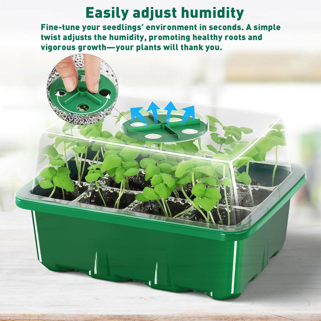 Seed Starter Trays, 10-Pack Plant Germination Trays Greenhouse Grow Kit with Humidity Vented Domes and Base for Seeds' Starting (Total 120 Cells)