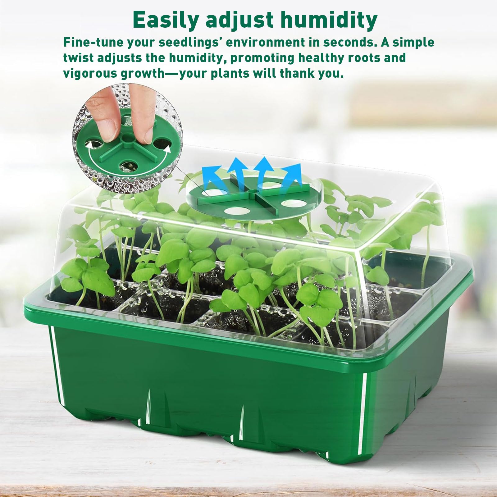 Seed Trays, 5 Pack Plant Seed Starter Tray with Humidity Domes, 60 Cells Total + Planting Tools & Labels, Reusable Indoor Seedling Germination Kit
