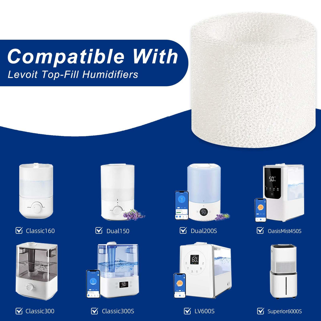 Top Fill Humidifier Replacement Filter Compatible with Levoit Dual150 Dual200S Classic160 Classic300 Classic300S LV600S LV600HH OasisMist450S OasisMist600S Superior 6000S - 10 Filters and 2 Clean Fish