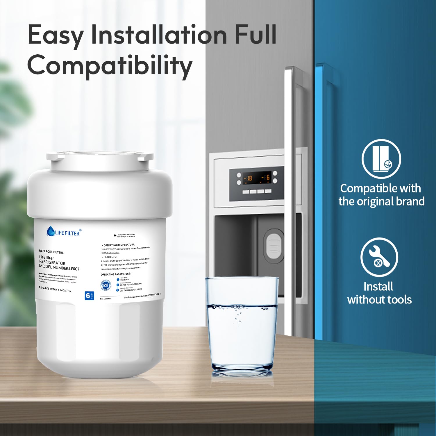 Lifefilter Replacement for GE MWF, MWFINT, SmartWater, MWFP, MWFA, GWF, GWF01, GWF06, GWFA, HWFA, HDX FMG-1, WFC1201, PC75009, RWF1060, 197D6321P006, Kenmore 46-9991, GSE25GSHECSS, 3PACK