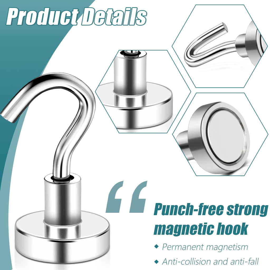 32 Pack Magnetic Hooks Heavy Duty, 25 lbs Strong Magnet Hooks for Cruise Refrigerator, Neodymium Magnets with Hooks for Grill Hanging Kitchen Tool Storage