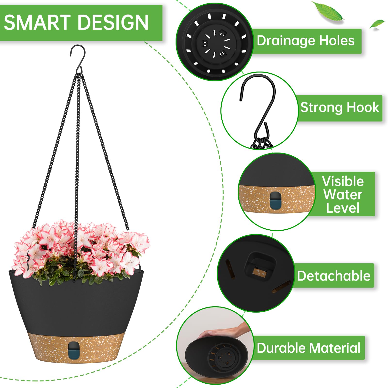 ZMTECH Hanging Planters for Indoor Plants, Hanging Baskets, Plant Hanger 2 Pack 8 Inch Gray with Iron Chain Hook, Indoor Outdoor, Living Room Bedroom Balcony Porch Patio
