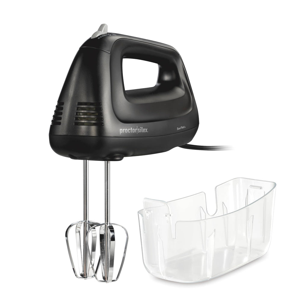 Proctor Silex 5-Speed Electric Hand Mixer for Baking, 100W, Snap-On Storage Case, Lightweight with 2 Beaters, Matte Black (62512)