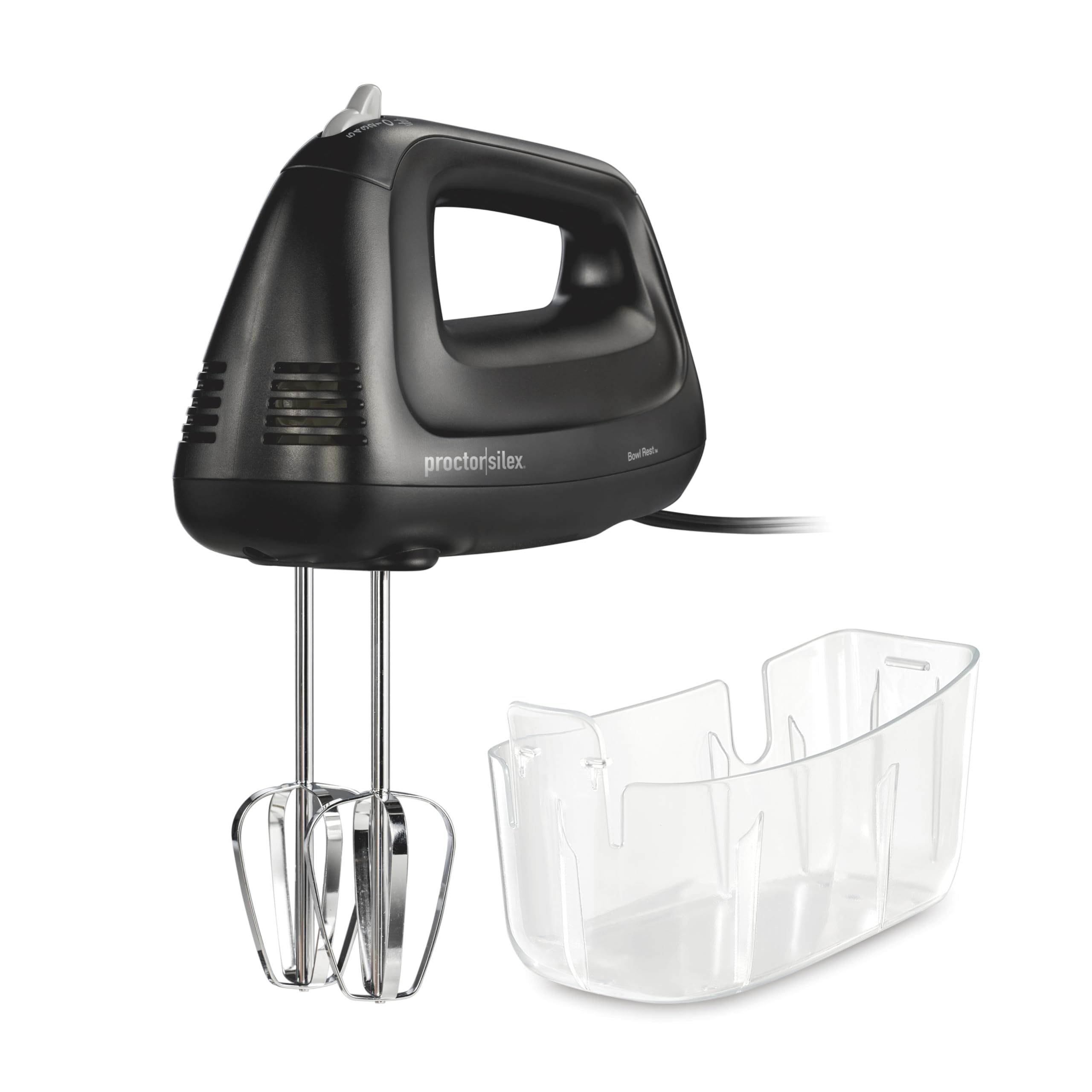 Proctor Silex 5-Speed Electric Hand Mixer for Baking, 100W, Snap-On Storage Case, Lightweight with 2 Beaters, Matte Black (62512)