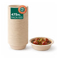 Eco Soul 12 Oz Compostable Disposable Paper Bowls [100 Pack] Food Safe Leak-Free 100% Virgin Bagasse Biodegradable Heavy Duty Ramen Soup Bowl for Hot & Cold Food Microwave Safe [Small, Round, Brown]