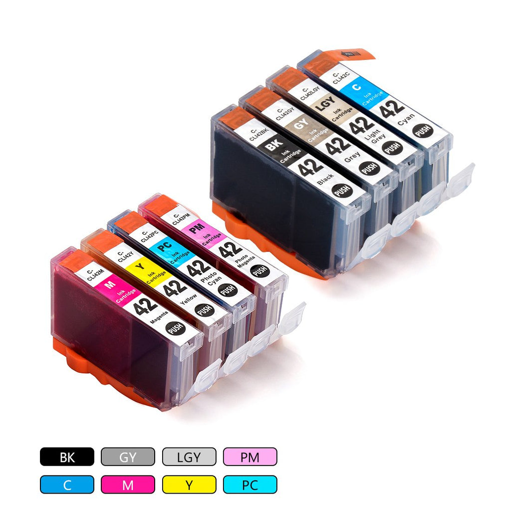 8 Pack CLI-42 CLI42 Compatible Ink Cartridges Use for Canon Pixma Pro-100 Pro 100 Pro-100S (1BK, 1C, 1GY, 1LGY, 1M, 1Y, 1PC, 1PM)