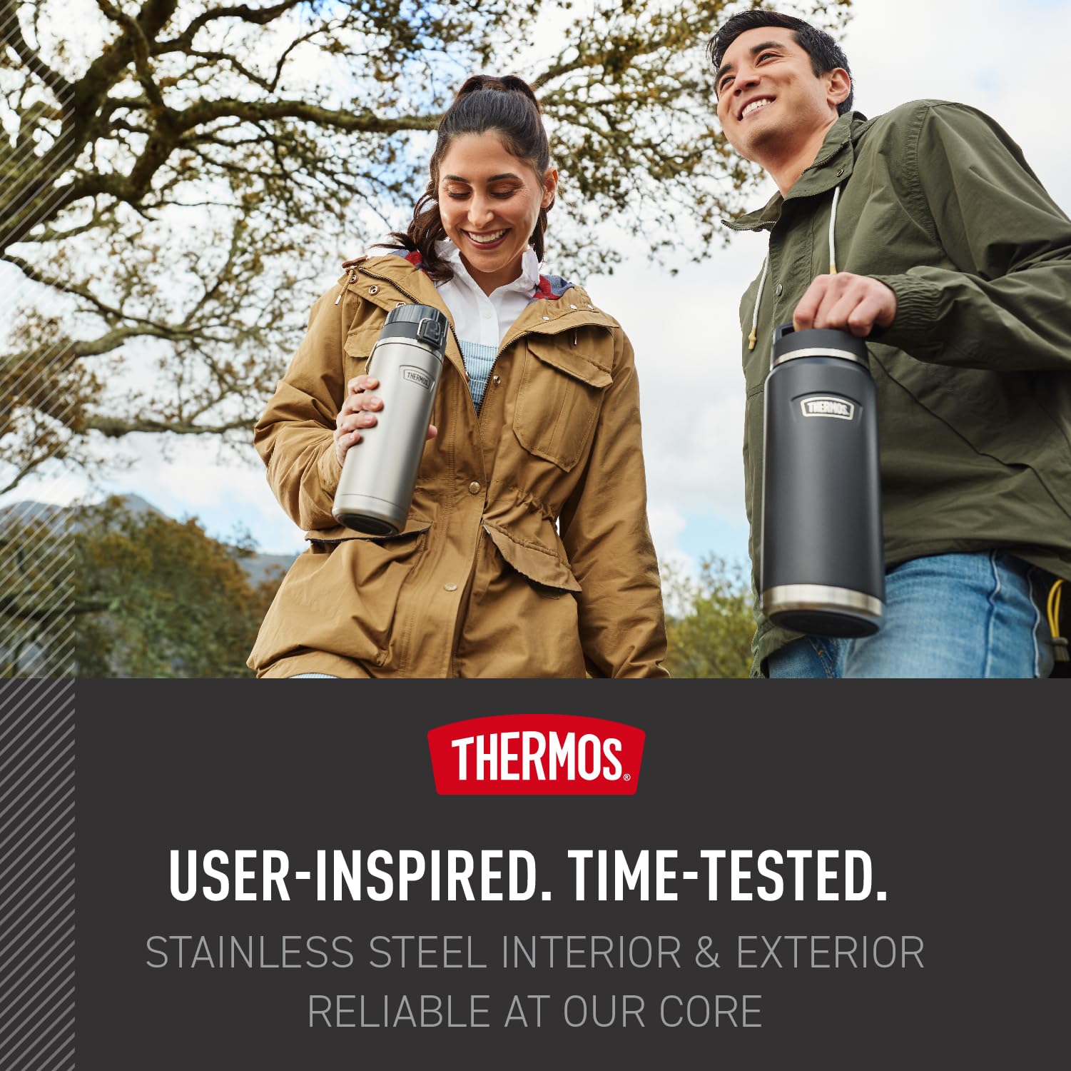 THERMOS, ICON Series, Stainless Steel Water Bottle w/Spout, Granite, 710mL