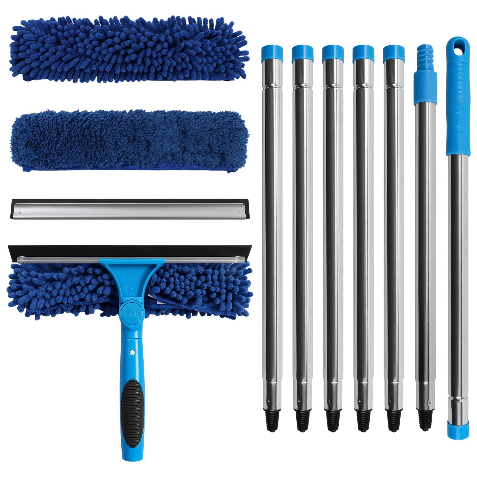 Terafeels 110.23in / 280cm Window Cleaning Tools, Window Squeegee: 2 in 1 Double-Sided Professional Cleaner Window Washing Kit with Extension Pole (Dark Blue)