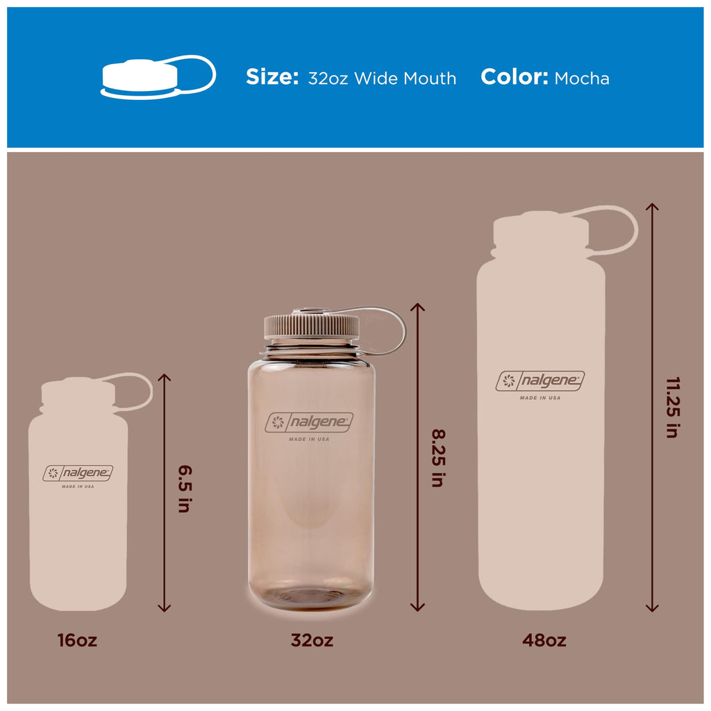 Nalgene 32 oz Wide Mouth Water Bottle BPA-Free, Durable & Leak Proof, Lightweight Bottle for Hiking & Gym, Work & Travel, Mocha