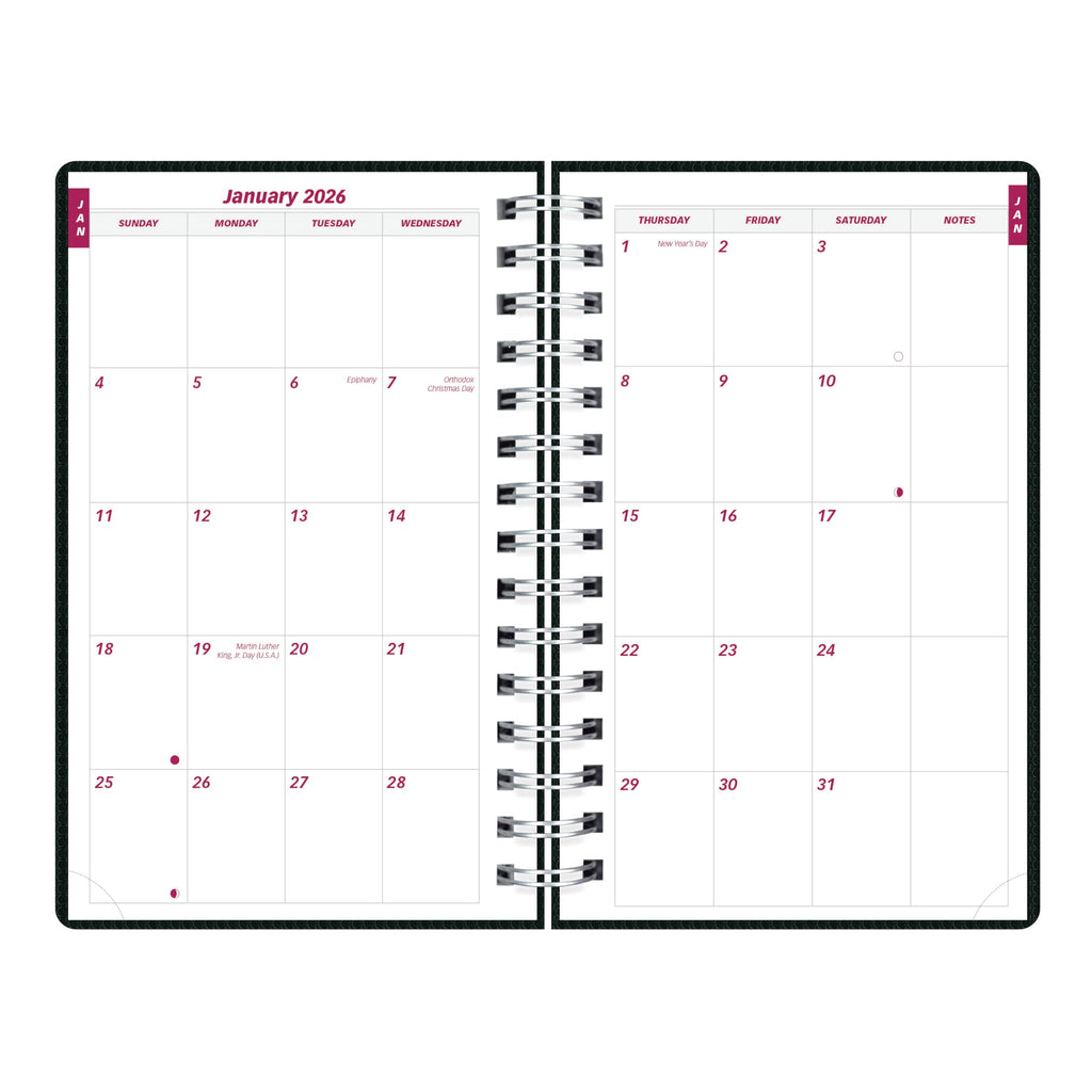 Brownline® 2026 DuraFlex Daily/Monthly Planner, Appointment Book, 12 Months, January to December, Twin-Wire Binding, 8" x 5", Black (CB634V.BLK-26)