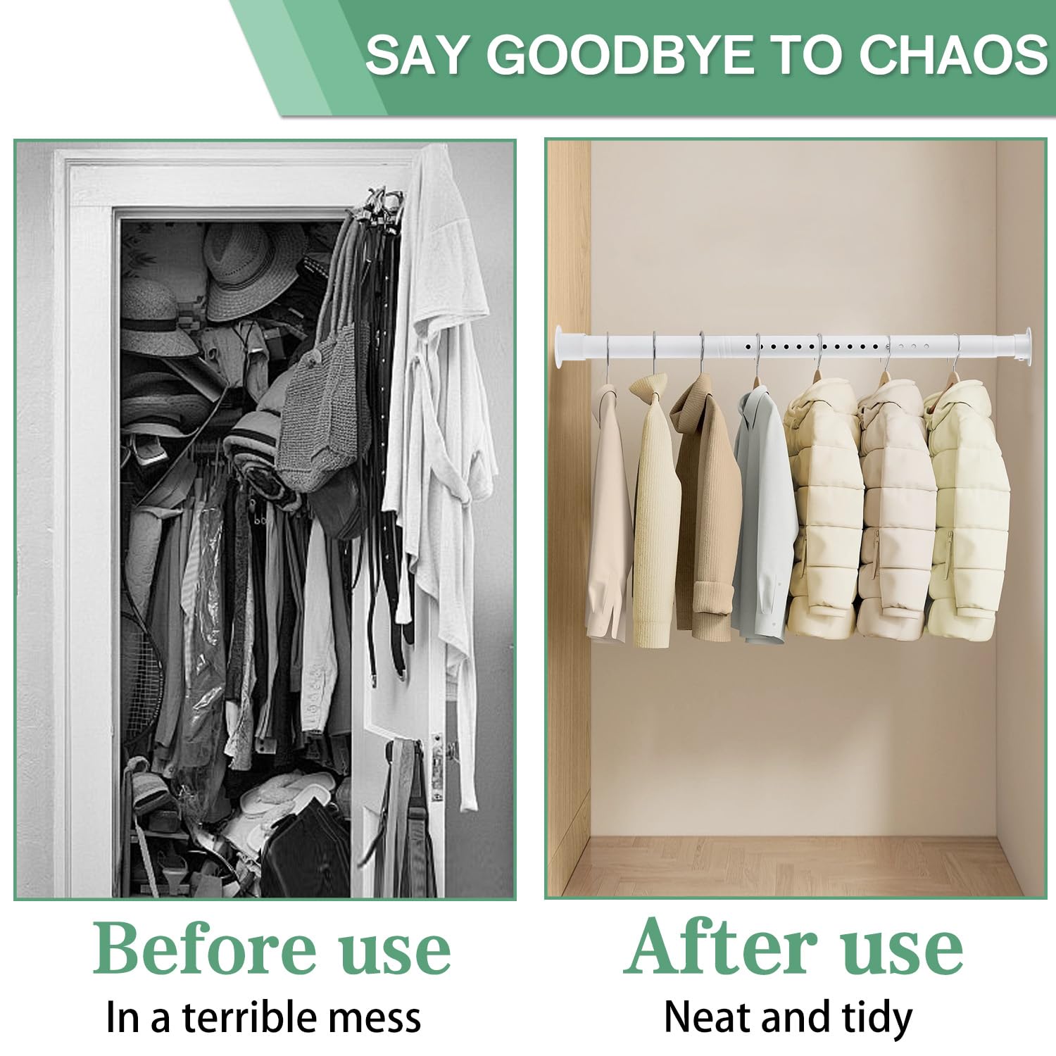 Closet Rods for Hanging Clothes, 1.3 Inch Diameter Heavy Duty Closet Rod 17-75 Inches Adjustable Clothes Hanging Bar Matte White Shower Curtain Rods for Closet, Wardrobes, Bathroom, Windows
