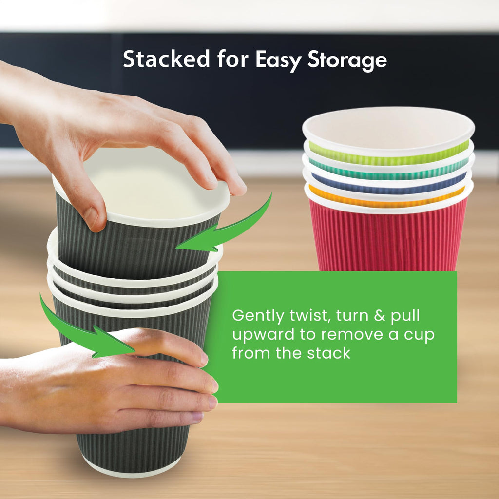 Restaurantware Ripple Wall Coffee Cups 25 Count 4 Ounce Insulated Crimson Paper Cups, Rolled Rim Spill-Resistant Disposable Paper Non-Slip for Coffee, Beverages