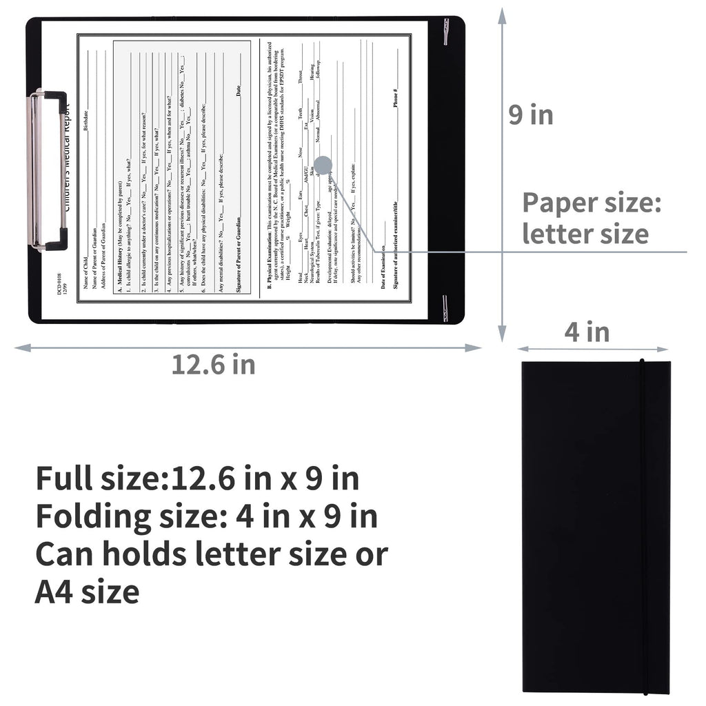 Dixver 2Packs Foldable Nursing Clipboard, 3 Layers, Black, 12.6x9 inches, Plastic