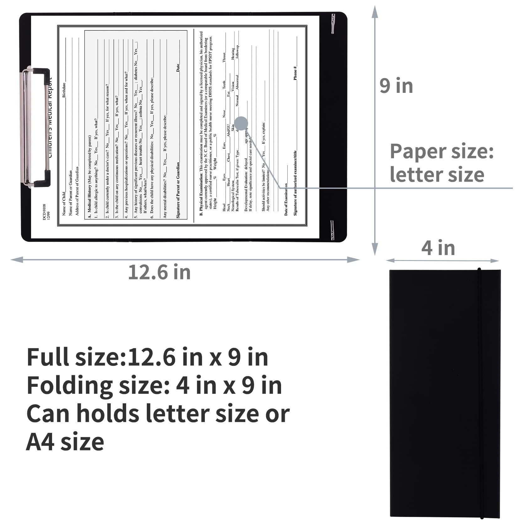 Dixver 2Packs Foldable Nursing Clipboard, 3 Layers, Black, 12.6x9 inches, Plastic