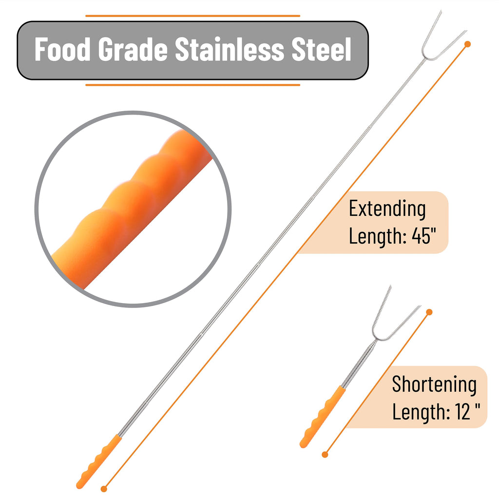UNCO- Marshmallow Roasting Sticks, 10Pack, 45", Extendable Stainless Steel Smores Skewers for Campfire, Hot Dog Sticks for Fire Pit