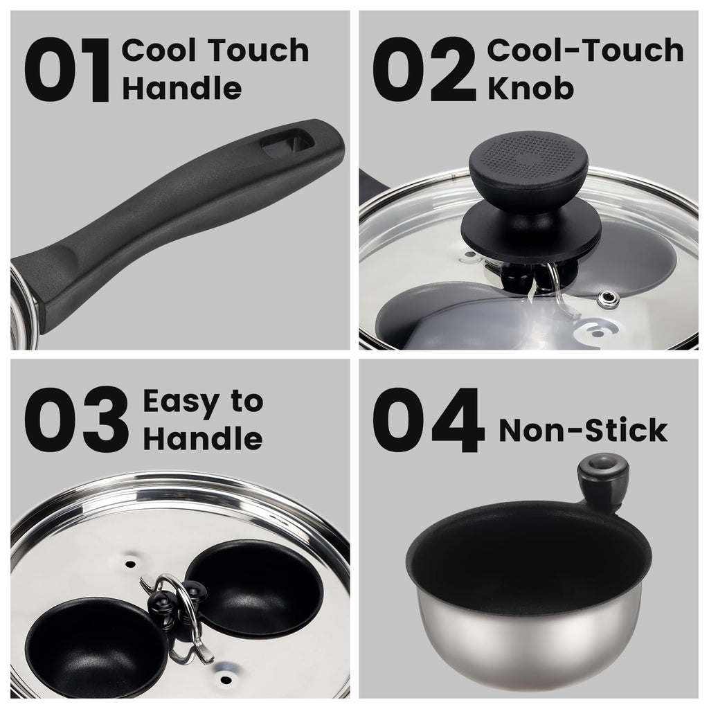 MARSKITOP Egg Poacher, Nonstick Poached Eggs Cooker, Stainless Steel Egg Poaching Pan Food Grade Safe PFOA Free