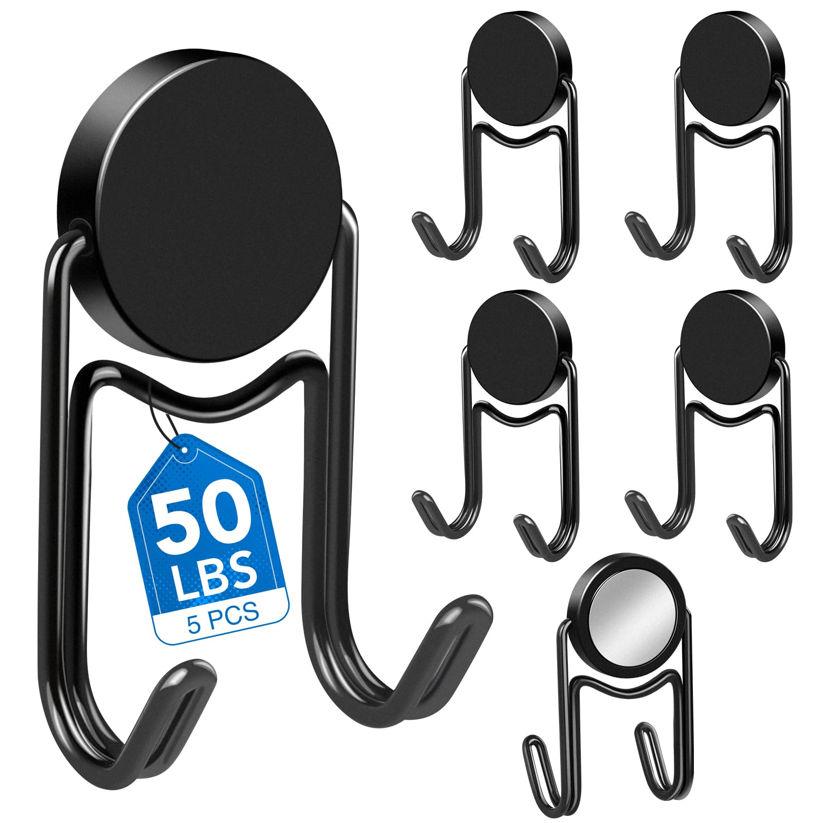 LOVIMAG Magnet Hooks for Cruise Cabins, Swivel Magnets with Hooks, Cruise Ship Essentials, 80lbs Heavy Duty Magnet Hook for Fridge, Hanging, Whiteboard, and Strong Magnets, Black, 25mm -5 Pcs