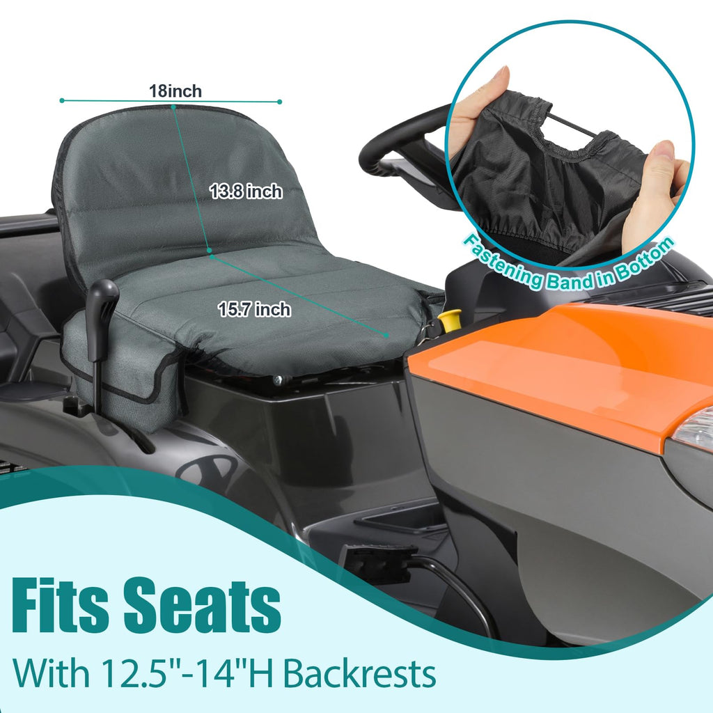 Lawn Tractor Seat Cover with Two Side Pockets, Waterproof 600D Oxford Riding Mower Seat Covers, Fits for 12.2-14.2inches Back High Seat