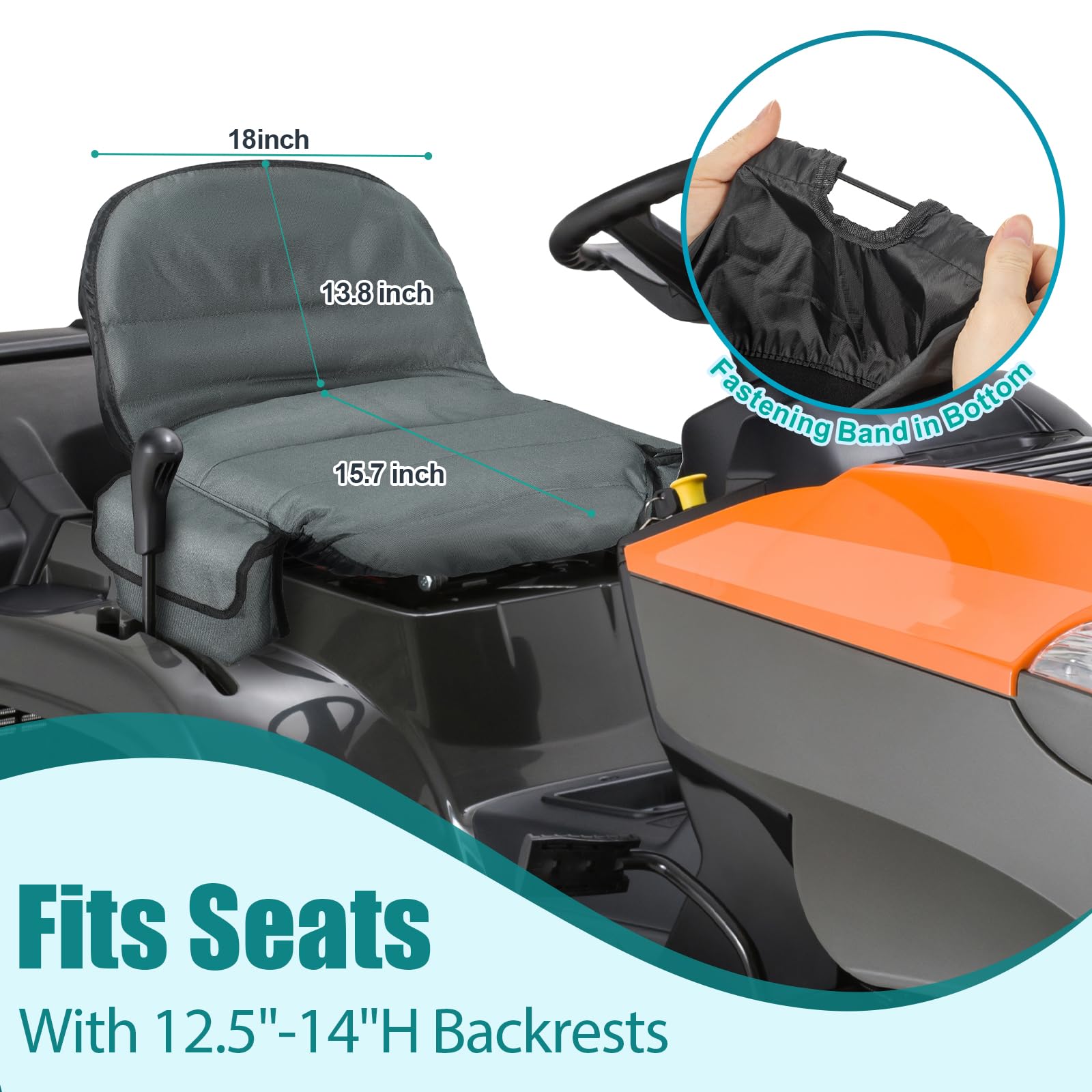 Lawn Tractor Seat Cover with Two Side Pockets, Waterproof 600D Oxford Riding Mower Seat Covers, Fits for 12.2-14.2inches Back High Seat