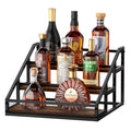 B4Life 3-Tier Liquor Bottle Display Shelf, Countertop Liquor Wine Rack, Bottle Storage Organizer for Whiskey and Spirits, Retro Bar Shelves and Shelf Stand, Mini Liquor Cabinet