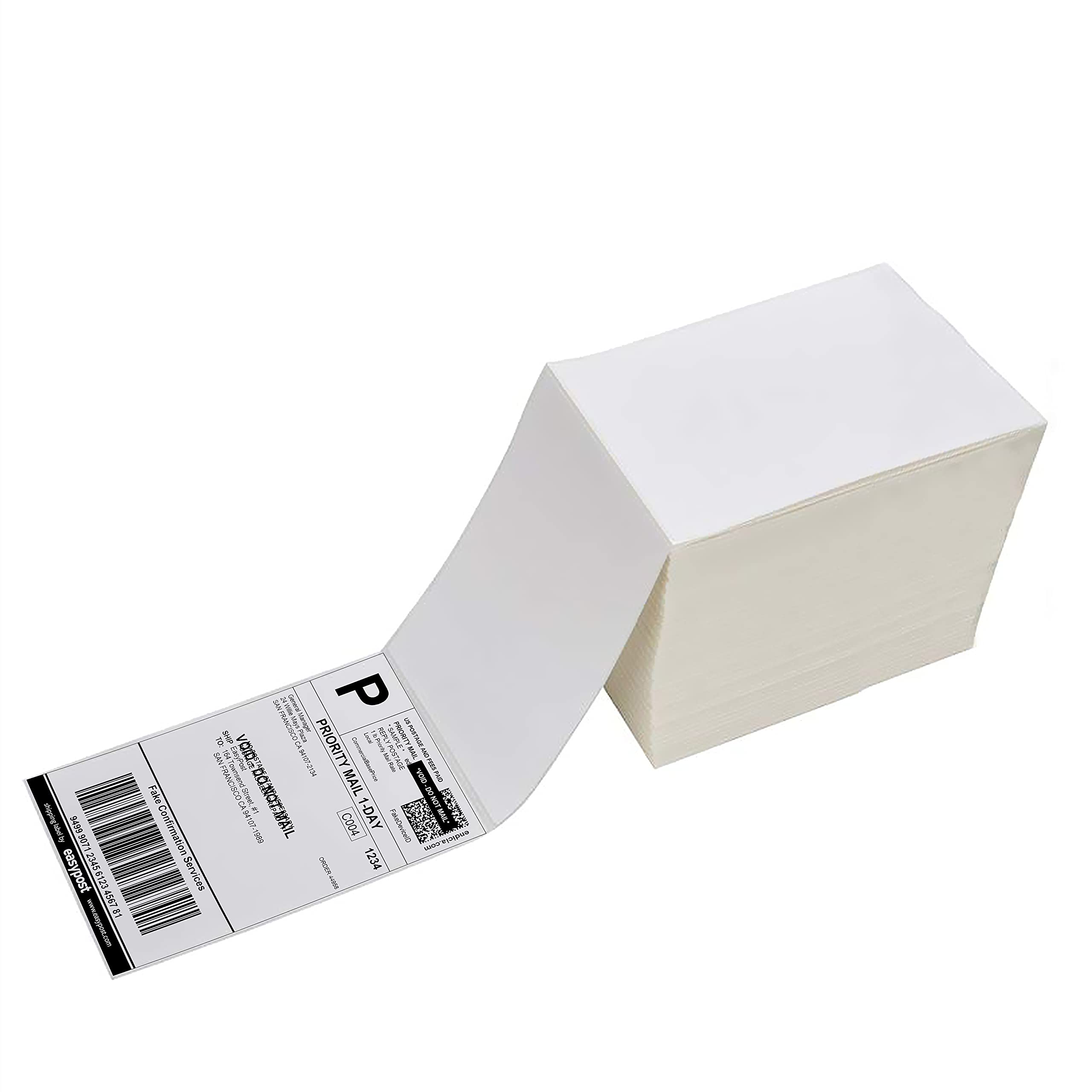 4 x 6 Direct Thermal Shipping Labels with Perforations, 1000 Fanfold Labels, Permanent Adhesive, White Mailing Labels for Thermal Printer