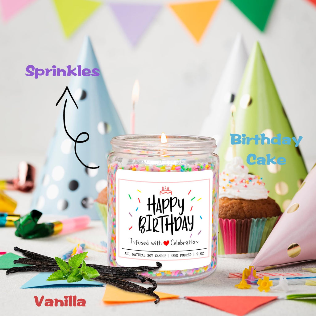 Homsolver Happy Birthday Candles Gifts for Women - Vanilla Birthday Cake Scent with Sprinkles Birthday Gifts for Women - Birthday Candles for Women, Happy Birthday Aromatherapy Candles Handmade