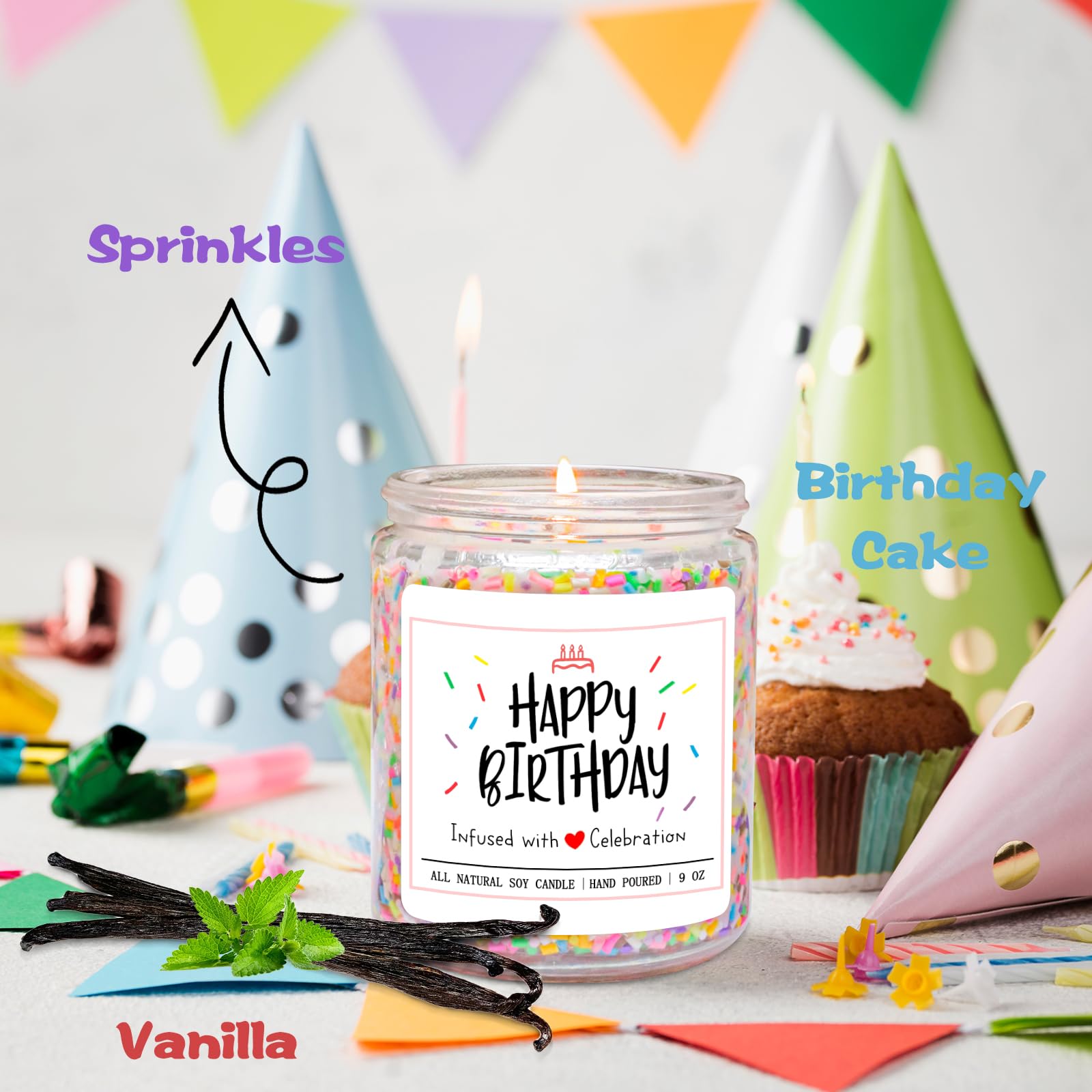 Homsolver Happy Birthday Candles Gifts for Women - Vanilla Birthday Cake Scent with Sprinkles Birthday Gifts for Women - Birthday Candles for Women, Happy Birthday Aromatherapy Candles Handmade