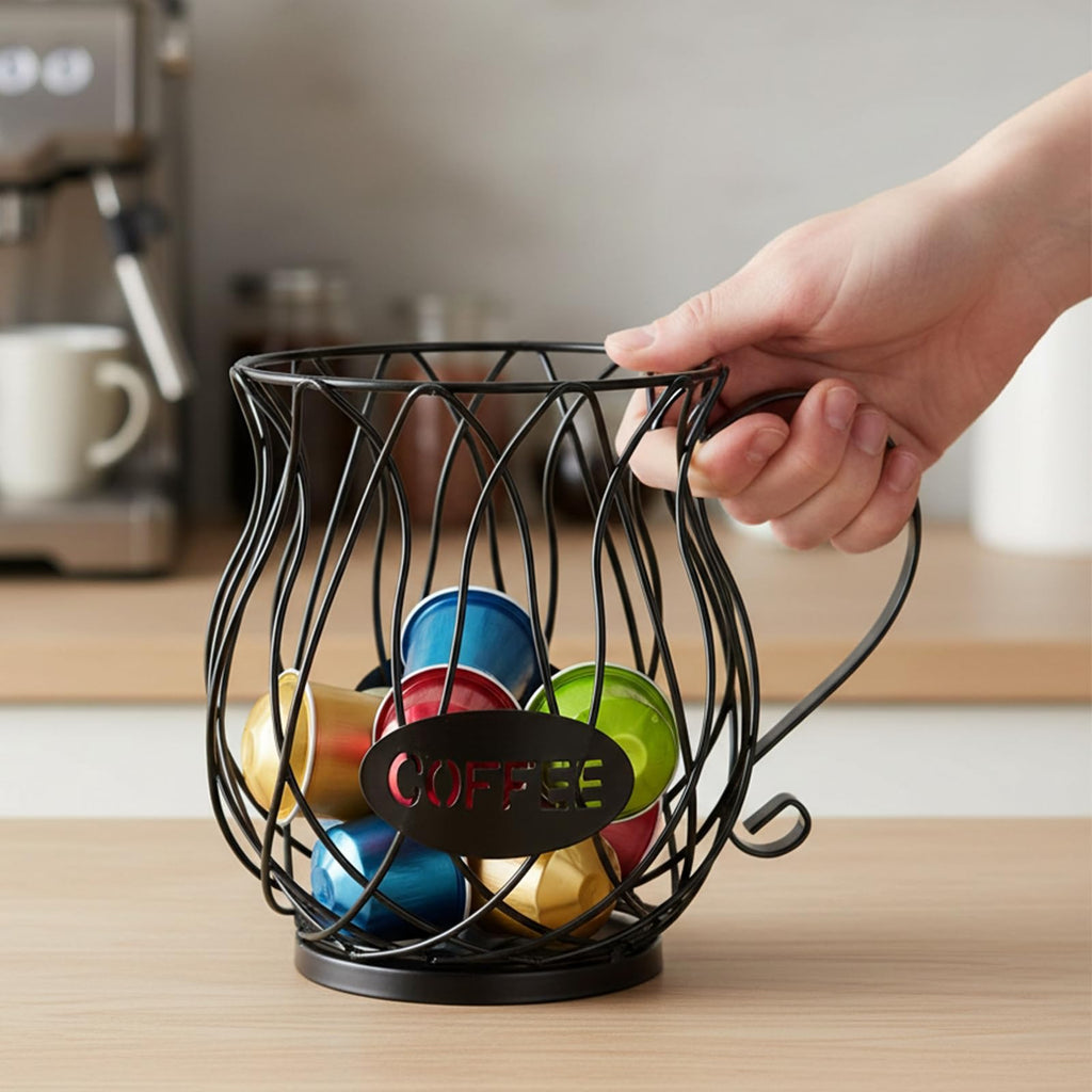 ZEAYEA Coffee Pod Holder, Coffee Capsule Basket for Counter Table Bar, Metal Espresso Pod Keeper Storage for Home Cafe Hotel, Black