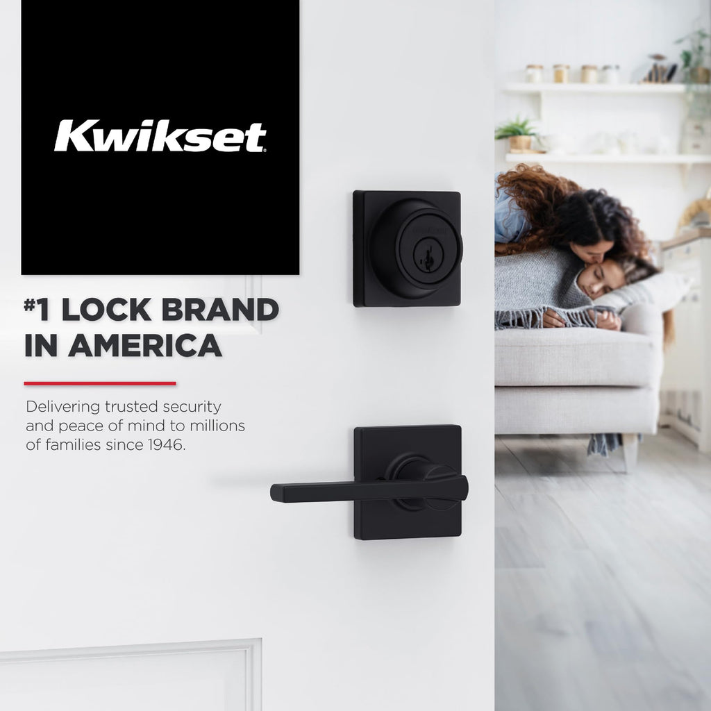 Kwikset Casey Dummy Door Handle, Single Sided Lever for Closets, French Double Doors, and Pantry, Matte Black Non-Turning Reversible Interior Push/Pull Lever, with Microban Protection (1 Count)