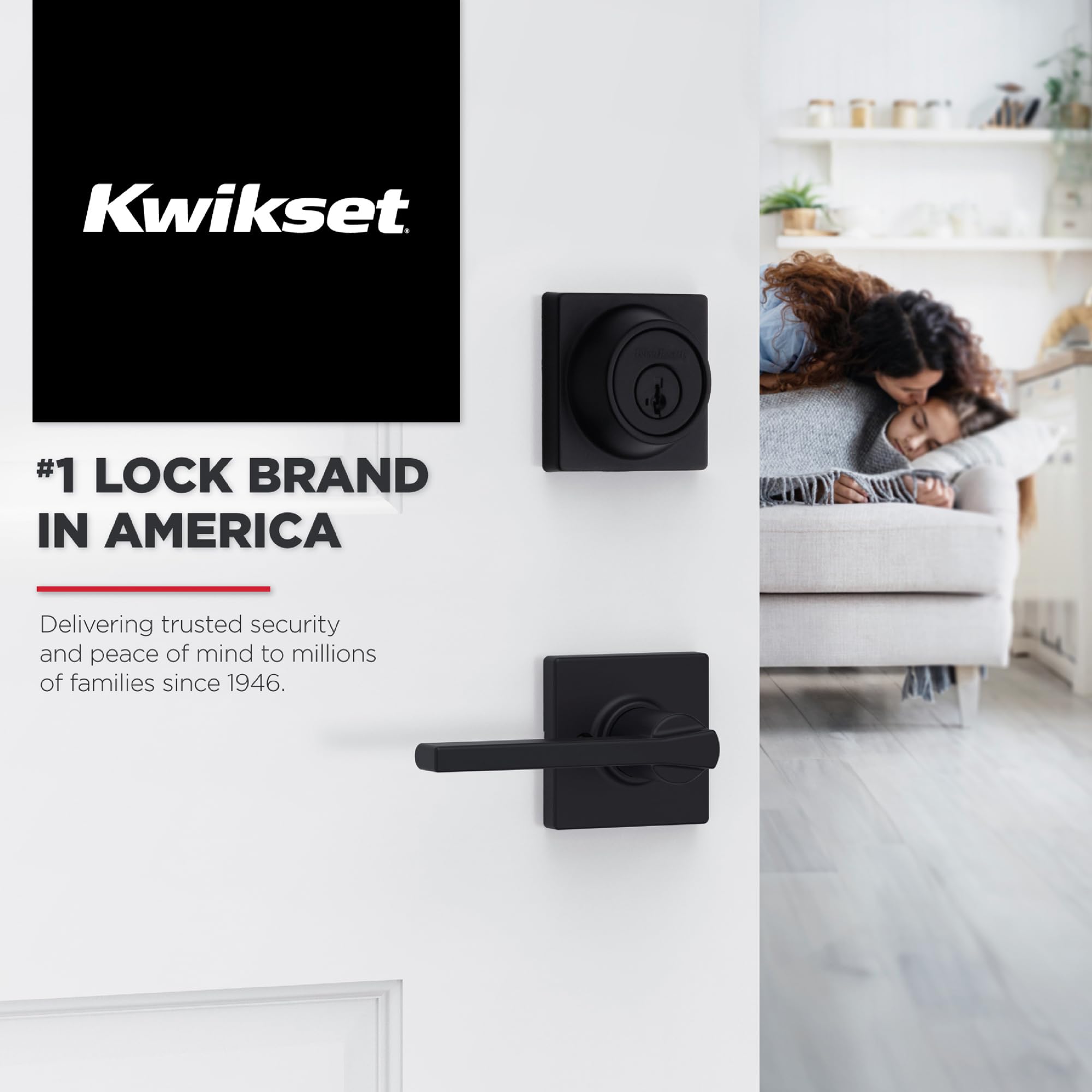 Kwikset Casey Dummy Door Handle, Single Sided Lever for Closets, French Double Doors, and Pantry, Matte Black Non-Turning Reversible Interior Push/Pull Lever, with Microban Protection (1 Count)