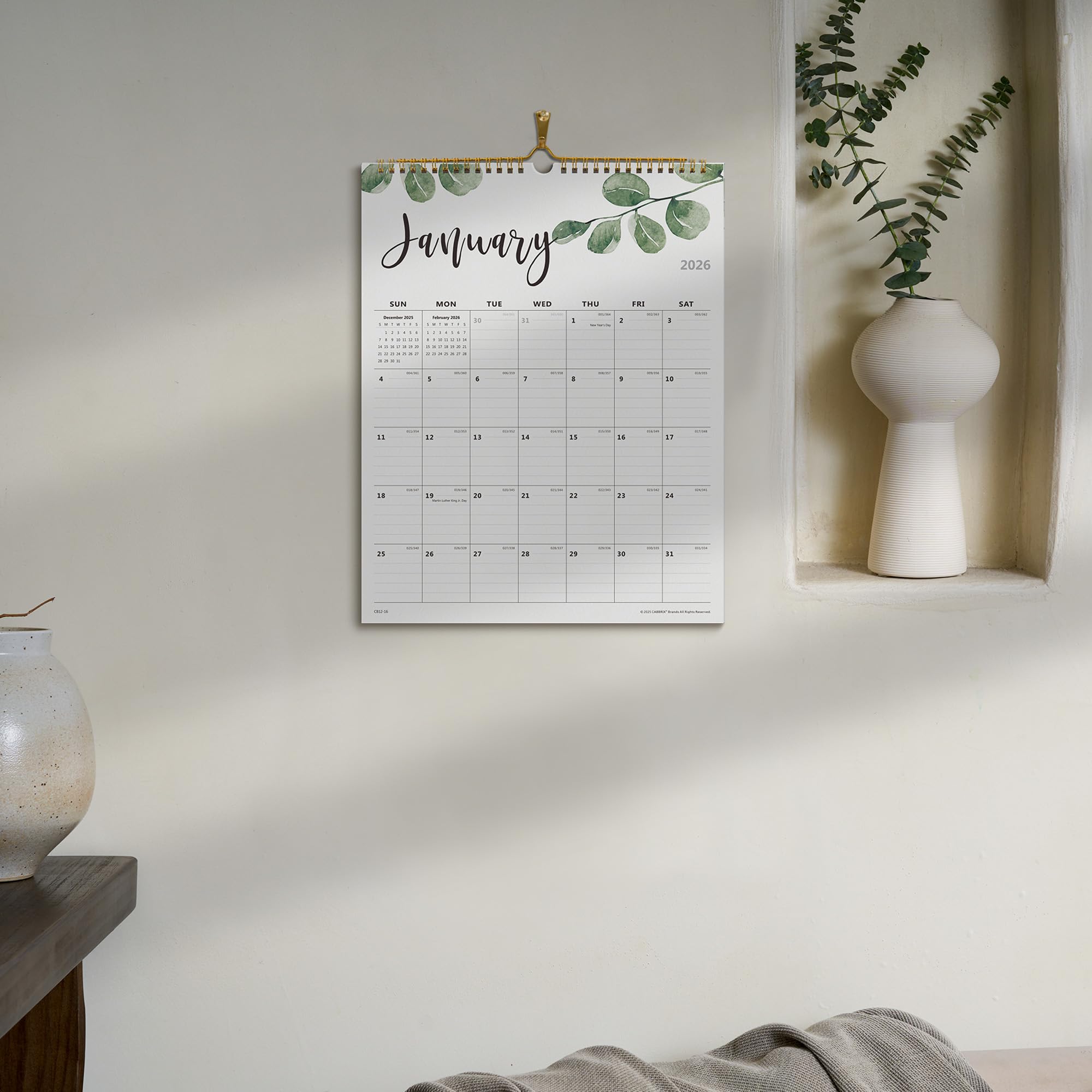 Cabbrix 2026 Yearly Monthly Wall Calendar, Runs from January 2026 to June 2027,15 x 12 Inches, Wirebound, Ruled Blocks, Greenery for Plan and Schedule in Home and School