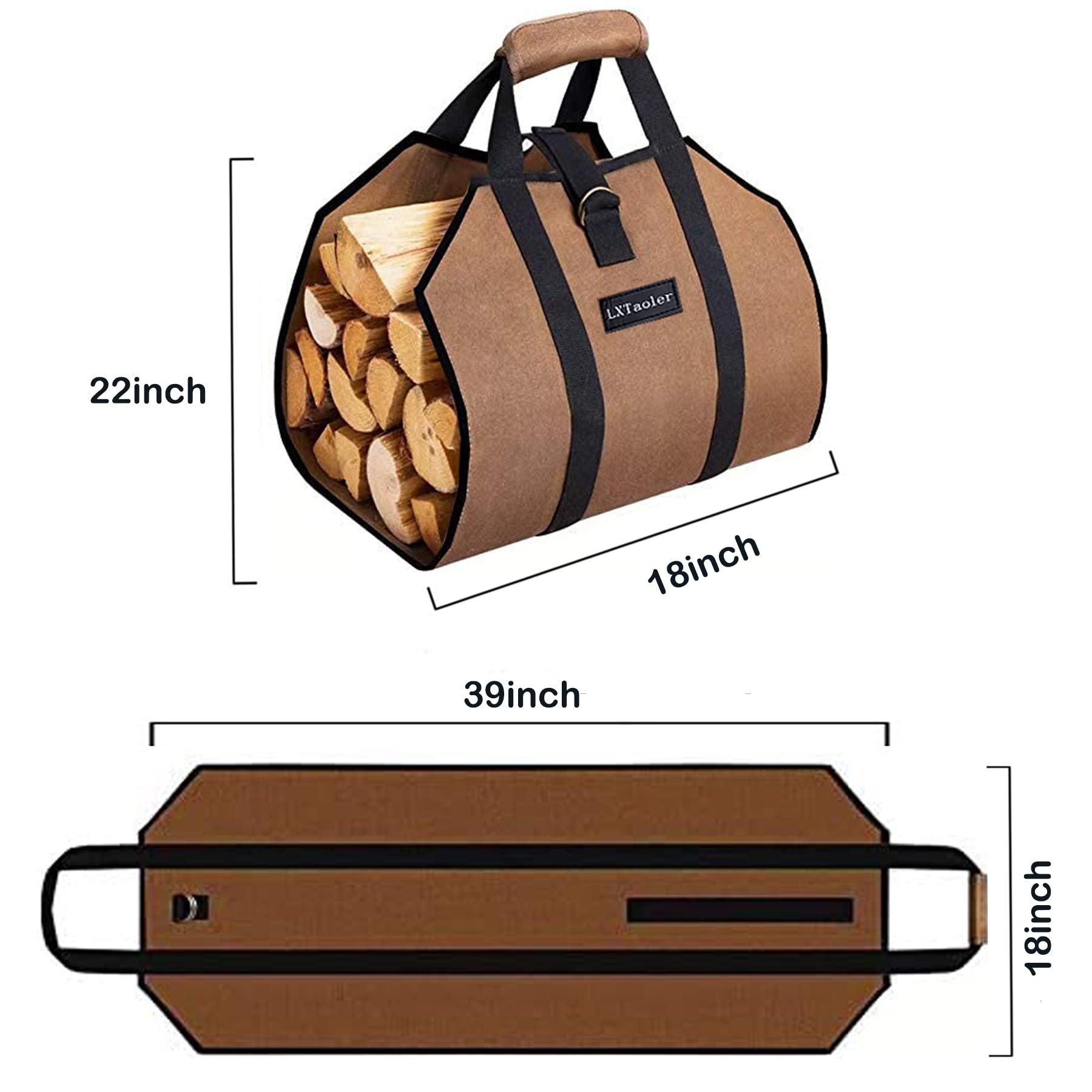 LXTaoler Firewood Log Carrier Bag, Durable Waxed Canvas Firewood Storage Totes with Handle for Fireplace or Camping- 39 x18 Inch