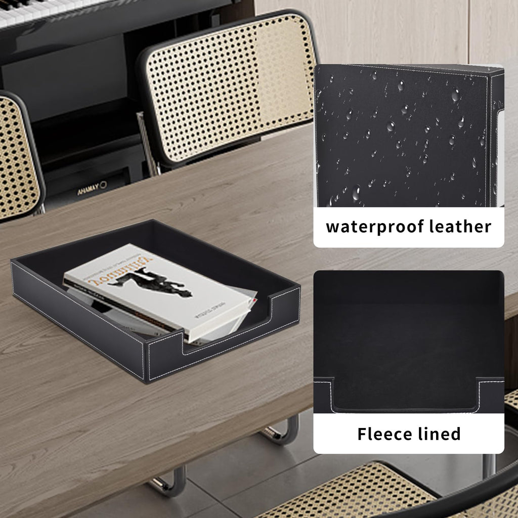 Leather Letter Tray, Office Supplies Multipurpose Desk Organizer, Mail, Paper, Files, Magazines, Jewelry, Cosmetics,Stackable Office Organization Drawers,Black