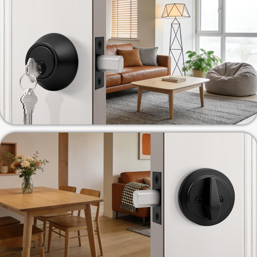 Probrico Single Cylinder Deadbolt Lock Black,Keyed Deadbolt Lock 3 Keys Interior& Exterior Door Hardware (for Entrance Lock and Front Gate Doors)