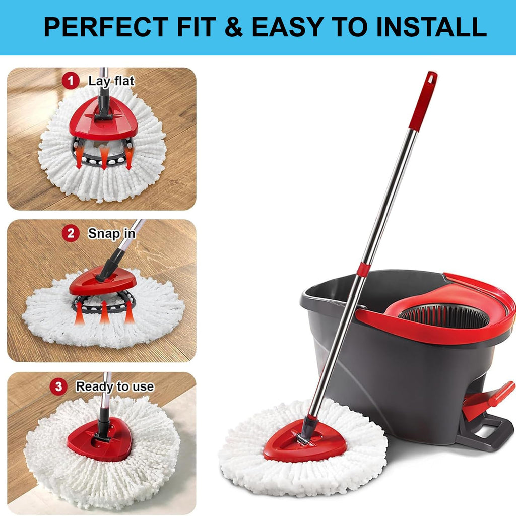 Spin Mop Set Compatible with Vileda EasyWring 1-Tank System,3 Pcs Mop Refills Machine Washable Mops Heads,1 Scrub Brush,1 Base,1 Set Handle Effective on All Floor Types