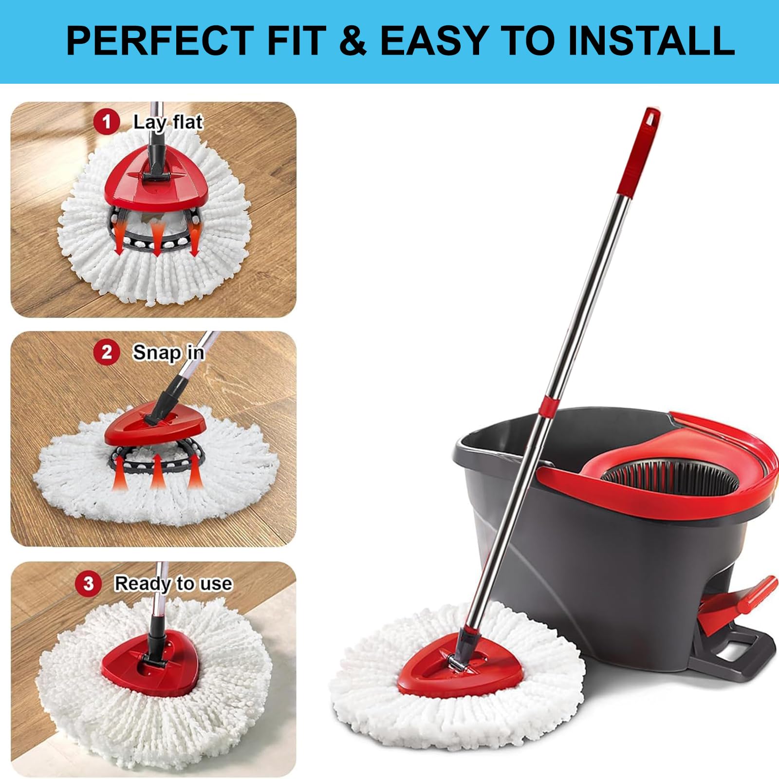 Spin Mop Set Compatible with Vileda EasyWring 1-Tank System,3 Pcs Mop Refills Machine Washable Mops Heads,1 Scrub Brush,1 Base,1 Set Handle Effective on All Floor Types