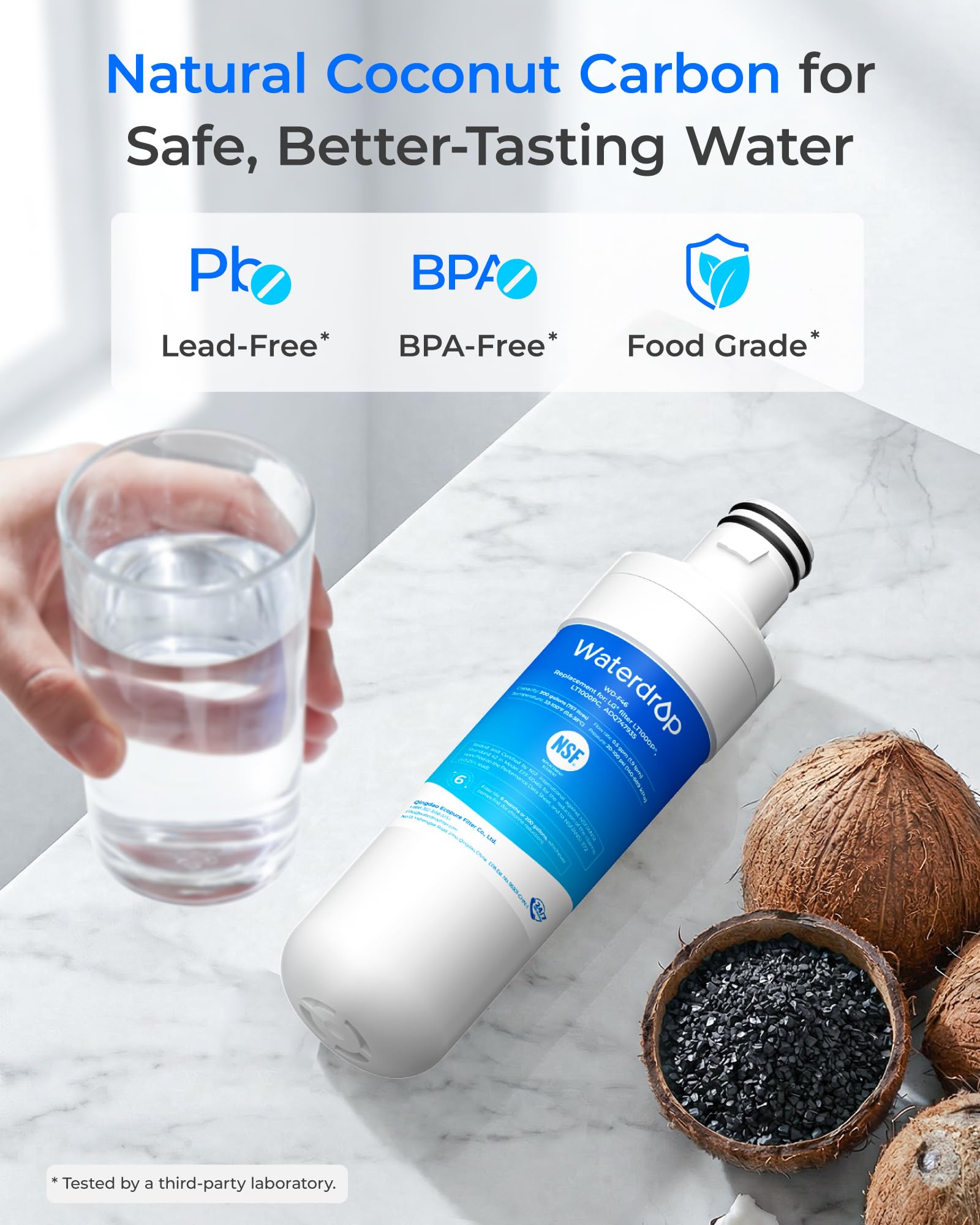 Waterdrop LT1000PC ADQ747935 Refrigerator Water Filter and Air Filter, Replacement for LG® LT1000P®, LMXS28626S, LFXS26973S, LFXS26596S, LFXS28596S, ADQ74793501, ADQ74793502 and LT120F®, 2 Combo