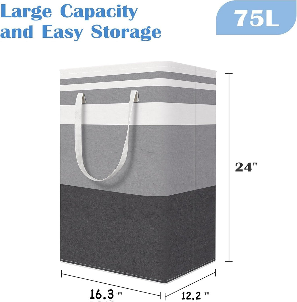 Oillase 3-Pack Laundry Basket, Freestanding＆Waterproof Laundry Hamper, Collapsible Tall Clothes Hamper with Easy Carry Handles for Clothes, Towels＆Toys in the Family and Dorm,Gradient Grey,75L