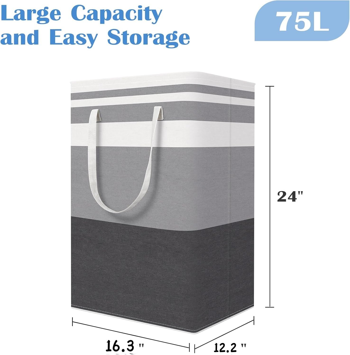 Oillase 3-Pack Laundry Basket, Freestanding＆Waterproof Laundry Hamper, Collapsible Tall Clothes Hamper with Easy Carry Handles for Clothes, Towels＆Toys in the Family and Dorm,Gradient Grey,75L
