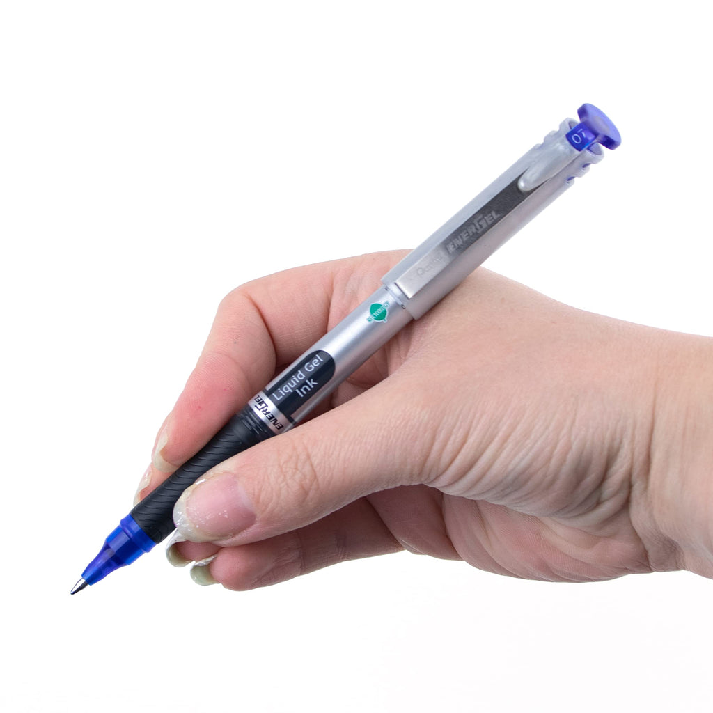 Pentel EnerGel Liquid Gel Rollerball Pen with Cap to Protect Pockets, Everyday Use, Office Supplies, School Supplies, 0.7mm Medium Point, Blue Ink, BL17-C, Box of 12