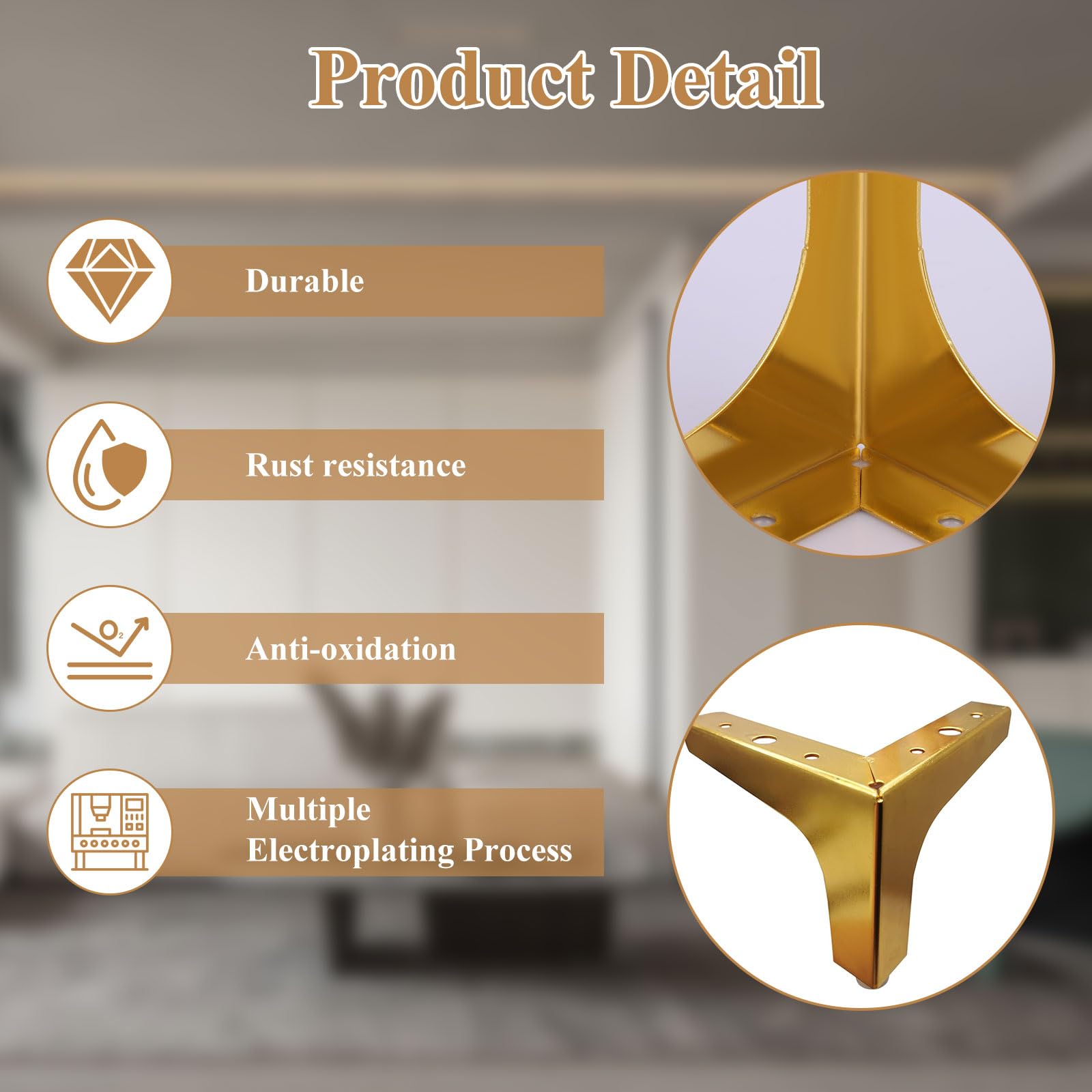 JMIATRY 8PCS Gold Metal Furniture Legs 4 Inches/ 10cm Metal Legs for Furniture Metal Couch Legs 4 inch Replacement Furniture Legs for Dresser Couch Cabinet Bed Chair