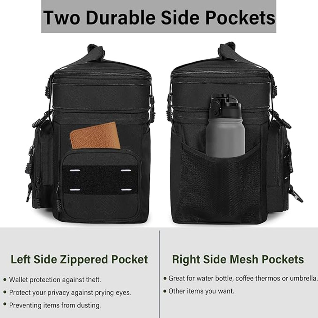 Expandable Tactical Lunch Box, Large Insulated Lunch Cooler Bag Heavy Duty Leakproof Lunch Pail for Men Adults Work Office Outdoor Picnic Trips,16L,Black