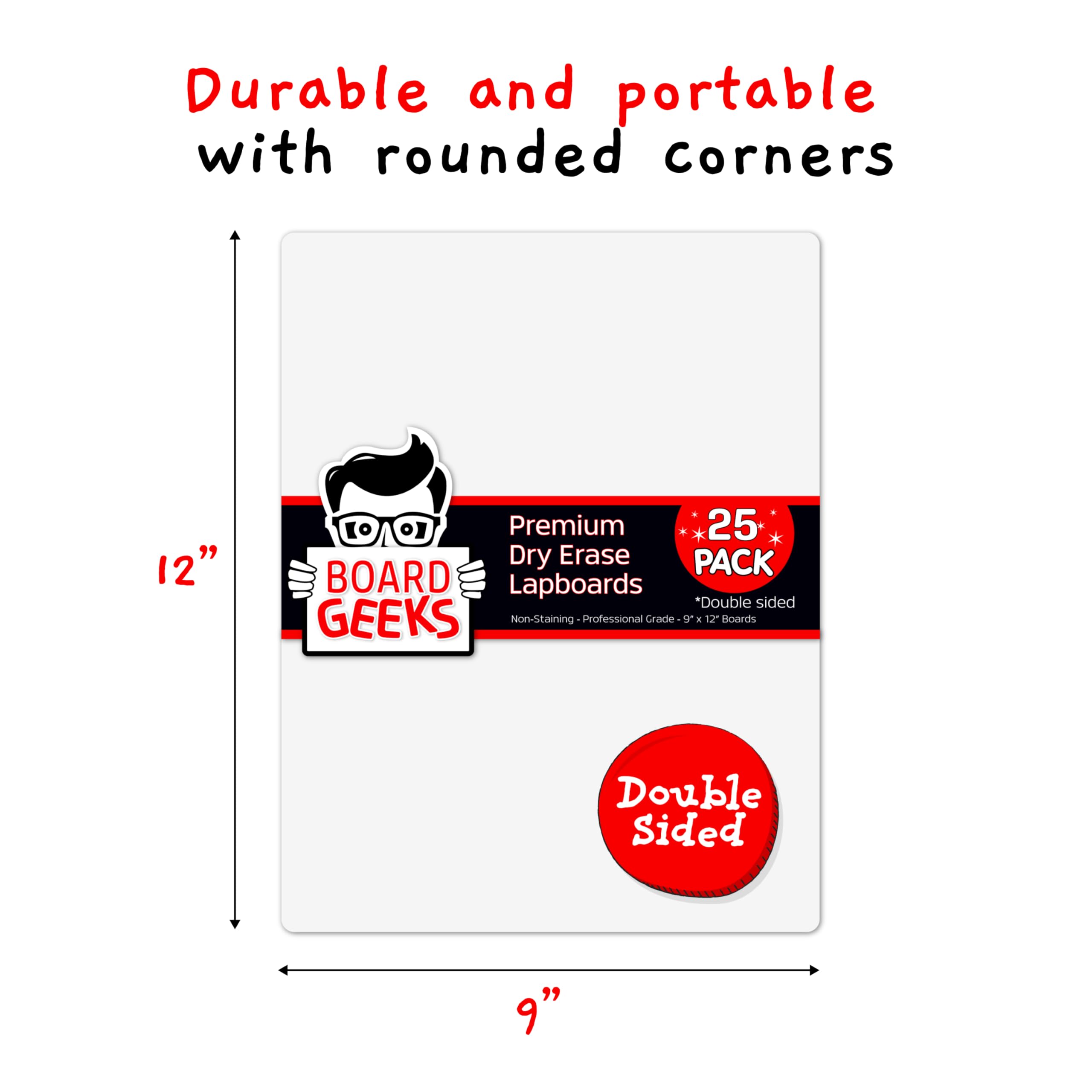 Board Geeks 25 Pack Dry Erase Lapboards 9 inch by 12 inch Large Whiteboard White Board Set Great for Teachers, Students, Children, Classroom Reusable, Durable, Portable, Single Sided Whiteboard